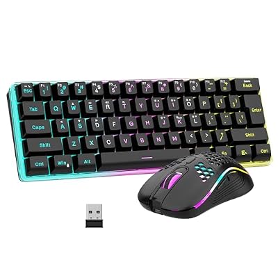 RedThunder 60% Wireless Gaming Keyboard and Mouse Combo, 2500mAh Rechargeable Battery, Ultra-Compact Small RGB Mechanical Feel Keyboard, Lightweight Honeycomb Optical Mouse for Gaming/Business, Black