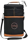 Vina Wine Insulated Tote Bag, 2 Bottle Wine/Beer Cooler Carrier Case with Shoulder Strap + Free Corkscrew for Picnic and Travel, Great Gift for Wine Lover, Brown
