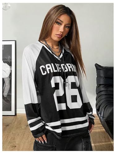 Women's Y2k Baggy Jersey Oversize T Shirt Letter Number Graphic Sport Soccer Jersey Striped Football T Shirts Tops2