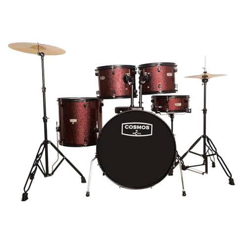 Image of ARCTIC COSMOS 22 inch 5-Piece Acoustic Drum Set for Adults - Full-Size Drum Kit with Cymbals, Hardware, Drumsticks & Throne | Beginner to Professional Acoustic Drum Kit (Red)