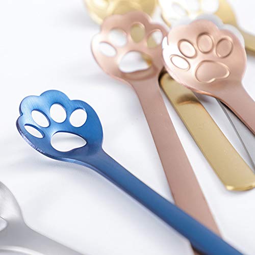 YSoutstripdu Löffel mit Pfotenabdruckmotiv, für Desserts, Kuchen, Edelstahl, für Kaffee, Getränke, Tee, Dessert, Küche, Mischen Teelöffel, Silber, nicht hohl