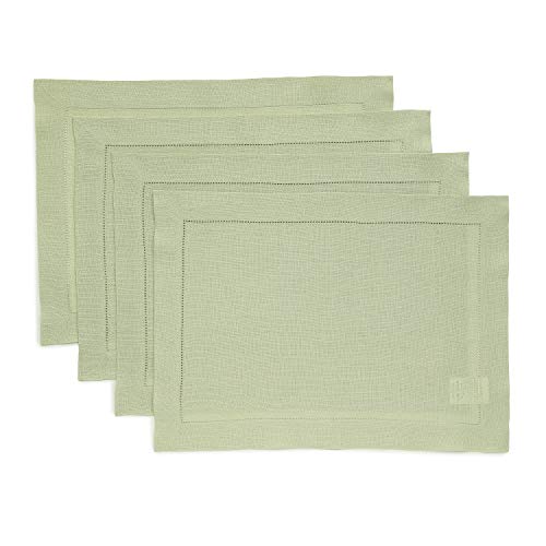 Solino Home sets de table lin 100%, 14 x 19 po, vert ourlet, 4 unités