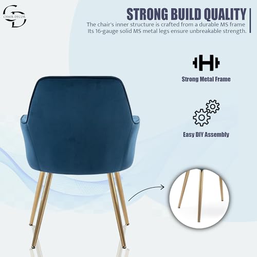 Image of Velvet Accent Chair with Matching Pouffe & Floral Cushion | Upholstered Lounge Armchair with Gold Metal Legs for Living Room, Bedroom, Office & Guest Room (Blue)