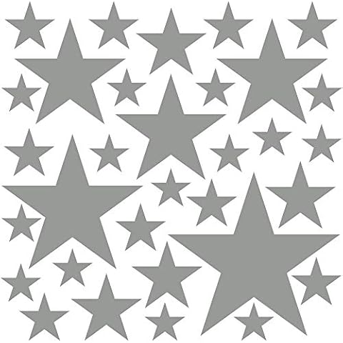 PREMYO Set of 32 Star Wall Stickers Kids - Nursery Decor Easy to Apply - Decals for Bedrooms for Girls Boys Grey Cover