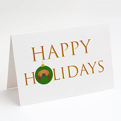 Caroline's Treasures CK9591GCA7P Pekingese - Dog Face Happy Holidays Christmas Greeting Cards and Envelopes Pack of 8 Blank Cards with Envelopes Whimsical A7 Size 5x7 Blank Note Cards