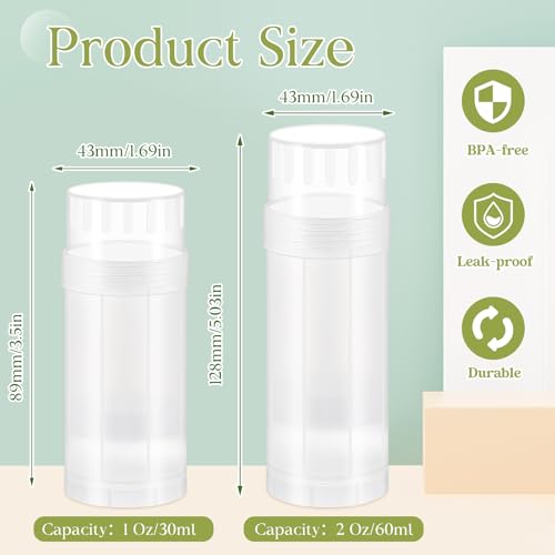 30 Pcs 60ml/2oz Empty Deodorant Containers Twist Up Filling Bottle Refillable Plastic Deodorant Holder Tube for Homemade Lipstick Sunscreen Balm Lotion Bar (Translucent)2