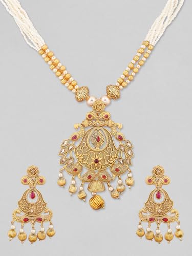 Image of Rubans Long Necklace Set Gold Plated Traditional Stylish Multicolour Jewellery Gift for Women & Girls