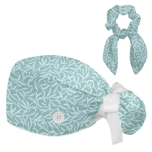 Gorro quirúrgico ajustable con botones y diseño hojas verdes miniatura 1
