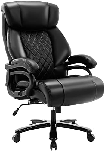 TERAO Huge & Tall 400lb Workplace Chair – Adjustable Constructed-in Lumbar Help, Heavy Responsibility Metallic Base and Tilt Angle Massive Excessive Again Bonded Leather-based Ergonomic Govt Desk Pc Swivel Chair (Black)