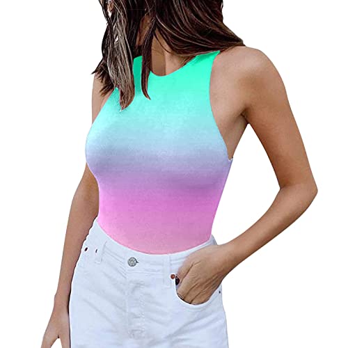 Lnmuld Jumpsuits For Women Sexy Women Sexy Sleeveless Tight Round Neck Sleeveless Tank Top Gradient Print Jumpsuit Mint Green #TOP30