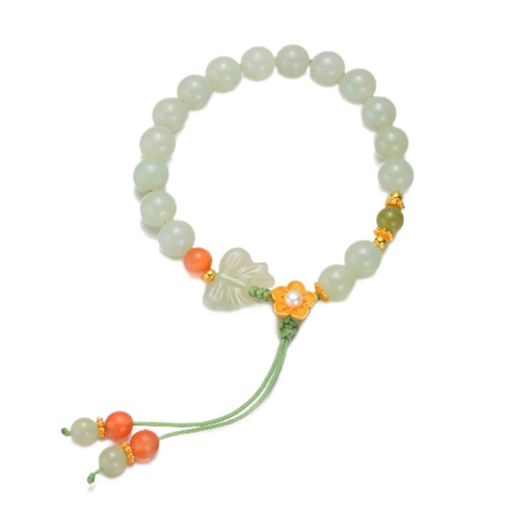 Jade de Hetian véritable et son cordon tressé main de style rétro - 6
