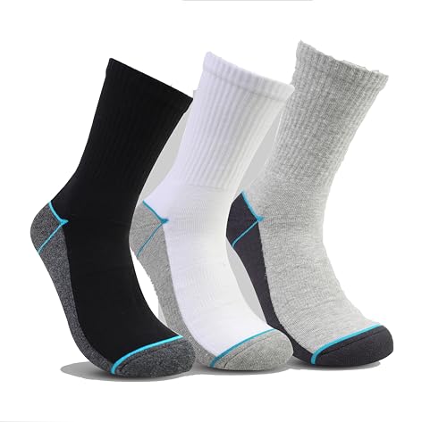 شرابات كاجوال طويلة نصف تيري للرجال من 3 قطع، اسود وابيض ورم...