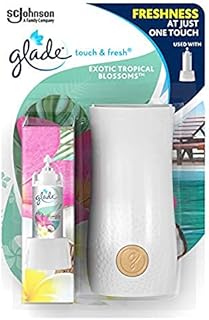 Glade Touch & Fresh Toilet Spray Air Freshener, Touch Activated Odour Eliminator for Bathroom & Home, Starter Kit with Holder & 10 ml Refill, Tropical Blossoms, Pack of 1, Packaging May Vary