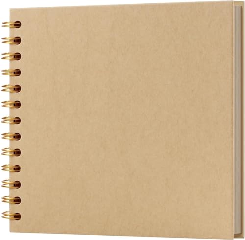 UILQHQFE DIY Scrapbook Album 40 Pages Hardcover Kraft Paper Scrap Book Photo Albums Memory Book for Wedding and Anniversary Family (Brown 7 x 7 Inch)