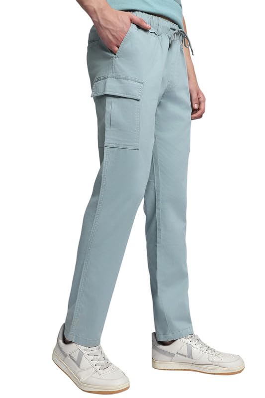 Image of Dennis Lingo Men's Cotton Lycra Full Length Solid Slim Fit Cargo Trousers