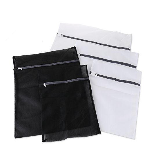 ZANEDY Mesh laundry Bags Protection Washing Drying Bag For Bra lingerie ,with Rust Proof Zipper, Set of 5 (2 Medium & 2 Large & 1 Extre Large) -Black & White
