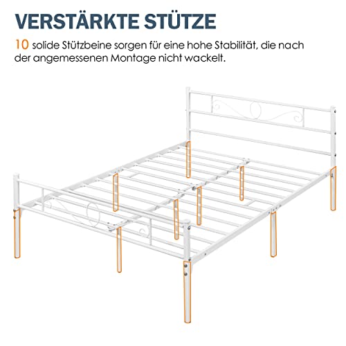 Yaheetech Bettrahmen Metallbett Bettgestell aus Metall, Doppelbett für 140 x 200 cm Matratze, Gästebett für kleine Räume, Weiß – Ansicht 6