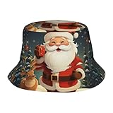 Sombreros de Navidad con diseño de Papá Noel para hombres y mujeres, UPF 50+, sombreros de playa, sombrero de sol plegable, gorra de pescador de verano, color negro