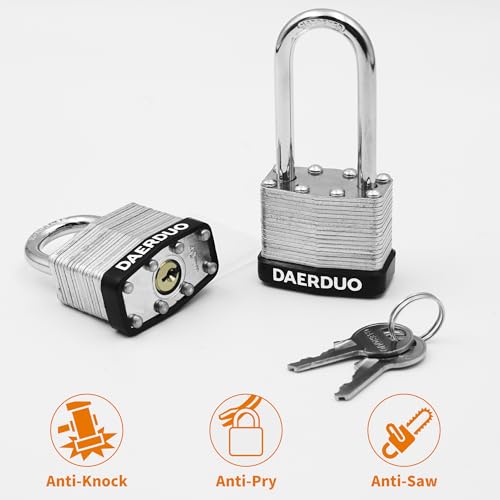 Image of 2 Pack 40 mm (1-9 /16 inch) Keyed Alike Laminated Padlocks with 4 Keys, Hardened Steel Short Shackle, Heavy-Duty Locks for Gym Lockers, Toolboxes, School Lockers, and Hasp Latches