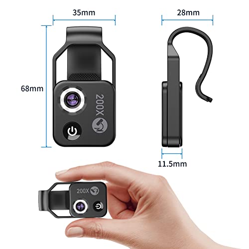 lifcasual Microscópio portátil 200X Microscópio universal para celular com 6 luzes LED Brilho de 2 n