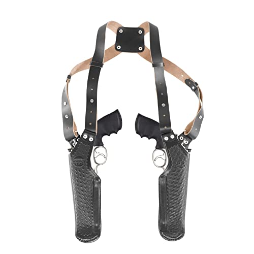 Koltster S&W 357 Magnum Shoulder Holster, 2 Gun Leather Gun Holster For 4" Barrel Vertical Carry Basketweave Black Genuine Leather Handmade (K448R) #TOP13