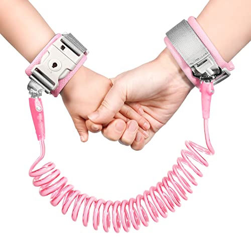 Lyneun 2m Anti verloren Handgelenk Gürtel, Kinderleine Handgelenk 360° Drehung, Leine für Kinder mit Schlüssel, Elastisches Drahtseil Schwämme Band Kinder Sicherheitsleine für Outdoor(Rosa)