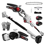 Gekeey 2-in-1 Electric Pole Saw for Tree Trimming, 6 Inch Cordless Mini Chainsaw with Max 15 FT Extension Pole, Battery Powered Pole Chainsaw with 2PCS 4.0 Ah Batteries, Adjustable Head for Gradening