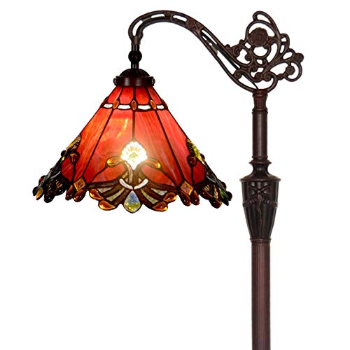 Bieye L30681 Lampadaire de lecture en verre teinté de style baroque de style Tiffany avec 13 po de largeur à la main, abat-jour orientable, direction...