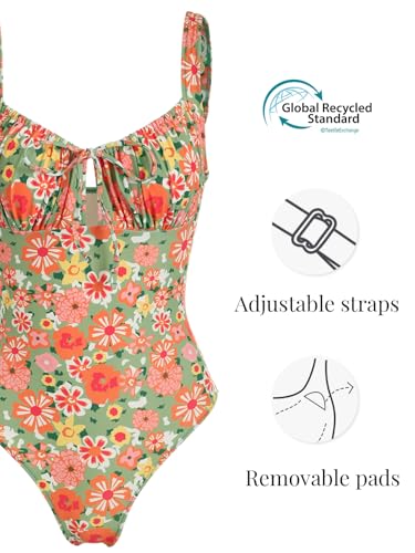 Image of BERLOOK Womens One Piece Swimsuits Floral Push Up Bathing Suit Sexy Tie Slimming Swimsuits for Women Swimwear