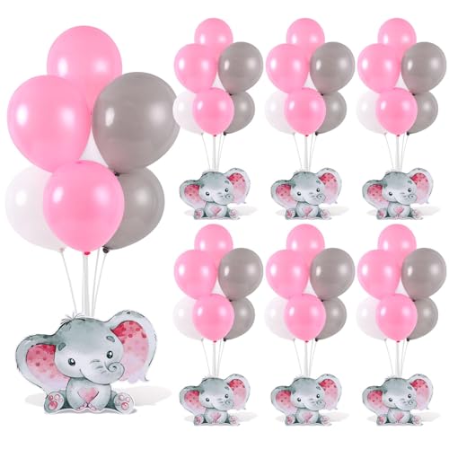 Image of 4 Sets Elephant Baby Shower Balloon Stand Kit for Tables Elephant with Balloon Centerpieces Party Decor for Girls 3D Table Decoration for Kids Party Baby Shower Photo Props Supplies