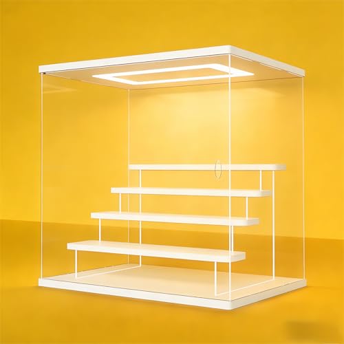 Image of Clear Acrylic Display Case with LED Light, 5 Tier Dustproof Showcase for Collectibles, Figures & Model Cars, Stackable Display Box (White, 12x12x12 in)