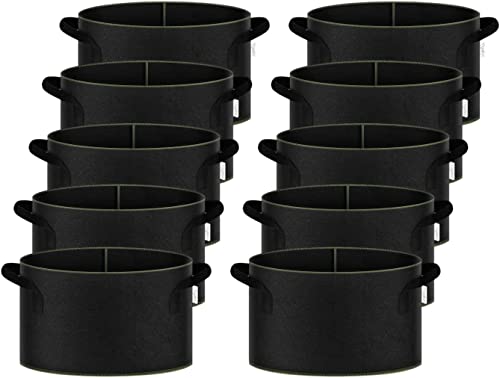 iPower 5-Gallon 10-Pack Grow Bag Thickened Nonwoven Fabric Pots Heavy Duty Aeration Container with Strap Handles for Garden and Planting Vegetable Flowers, Black with Green Stitch Sewing