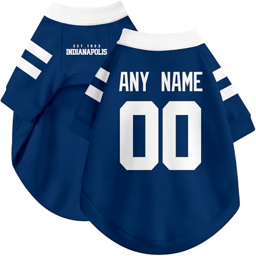 Image of Indianapolis Dog Clothes Jersey Style Personalized Pet T Shirt with Custom Name Number for Small Medium Large Dogs