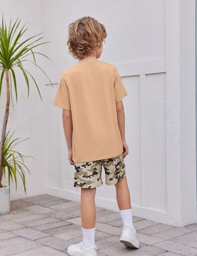 Image of Arshiner Boy's Textured Button Up Shirt and Shorts Set 2 Piece Summer Beach Outfit for 5~12 Years Kids