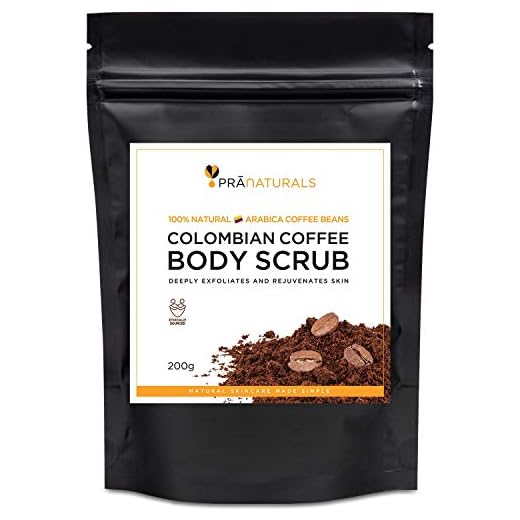 PraNaturals Exfoliante de Café Colombiano Puro con los Mejores Granos de Café Colombiano Mezclado con Aceites Esenciales Naturales para Reducir la Celulitis, Estrías y Desintoxicar la Piel, 200g