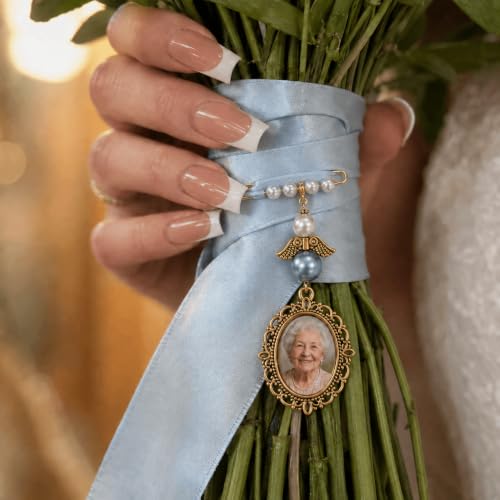 Image of MIXJOY Something Blue Gift for Bride, Wedding Day Bridal Blue Pearl Angel Wings Bouquet Garter Charm for Bride to Be