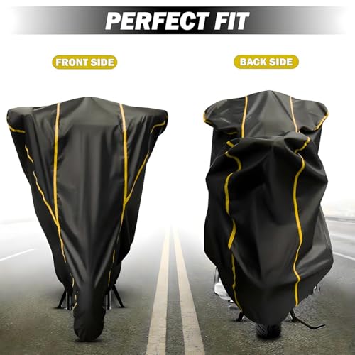 Image of Waterproof Bike Body Cover Compatible with Tvs Apache RTR 160 Dustproof Scratchproof - Motorcycle Cover for Two Wheeler, Outdoor Full Cover with UV, Duty, Rain Protection (Black & Yellow) R1