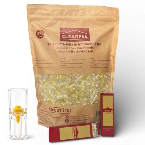 Clearfee 900 Stück Zigarettenfilter für Raucher inkl. 2x Tragebox | 8mm Regular | Filter-Aufsatz XXL pack
