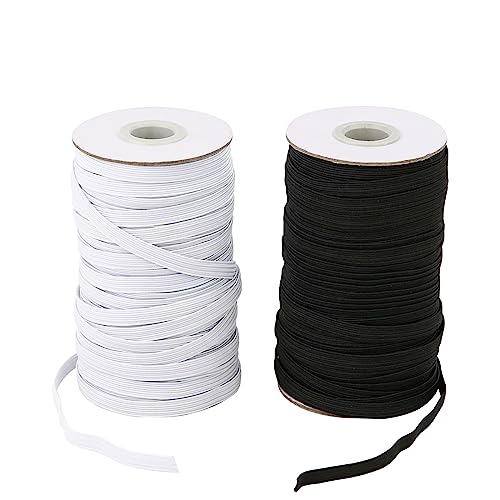 Hogar, Home Banda elástica plana para coser, 1/8 pulgadas, 100 yardas, cordón elástico de alta elasticidad, color blanco y negro, carrete elástico para manualidades,...