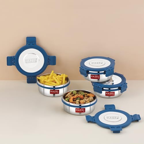 Image of HAZEL Stainless Steel Storage Containers for Kitchen, Air Tight, 360 Ml, Tiffin Box Set of 4