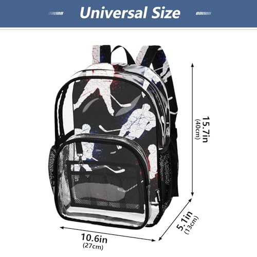Funny Hockey Players Print Women Clear Backpack Cute Kids Girls Backpack Boys Large Plastic Approved Bag4