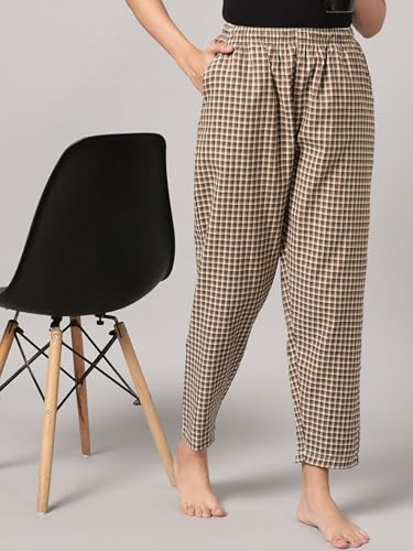 Image of KRYPTIC Women's 100% Pure Cotton Woven Pyjama | Mid Rise Relaxed Fit Full Length Nightwear Pant with Elasticated Drawstring Waistband & Side Pocket | Comfortable Lounge, Sleepwear & Casual Bottom Wear