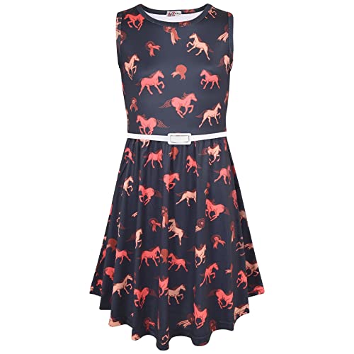 Kids Girls Skater Dress Sleeveless Horses Print Party Fashion Summer Dresses