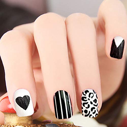 Geroki Glossy Press on Nails Short Art Fake Nails Full Cover Acrylic Square False Nails for Women and Girls 24Pcs (Black-1)