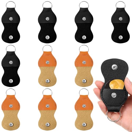 HJZHII 10 Pcs Leather Guitar Pick Holder Keychain, Portable Guitars Picks Holders Case Waterproof Coin Quarter Holder Keychains Scratchproof Guitar Pick Holders Cases Bag for Guitars Players