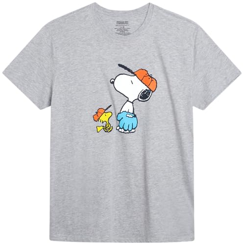 Peanuts Snoopy Womens and Mens Graphic T-Shirts - Snoopy All Over Print Crewneck Short Sleeve Unisex Tshirts for Adults, Size Large, Snoopy Light Heather Grey