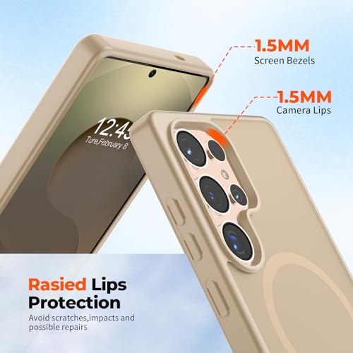 Image of SUPFINE Magnetic for Samsung Galaxy S25 Ultra Case(Compatible with MagSafe) (Military Grade Drop Protection) Slim Translucent Shockproof Phone Case,Pink Gold
