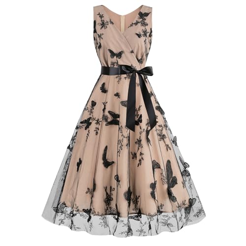 Tulle Embroidery Floral Dress for Women Sleeveless Mesh Flower Embroidered Tulle Prom Dress Summer Wedding Tea Party Dress