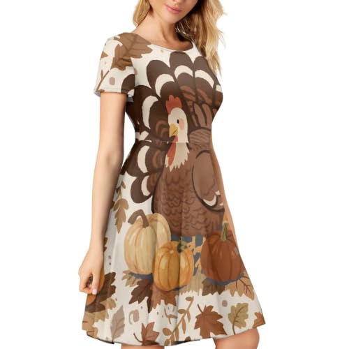 Image of Irisjudy T Shirt Dress for Women Short Sleeve Girls Short Sleeve Dress Plus Size, O Neck Knee Length Midi Dress for Ladies