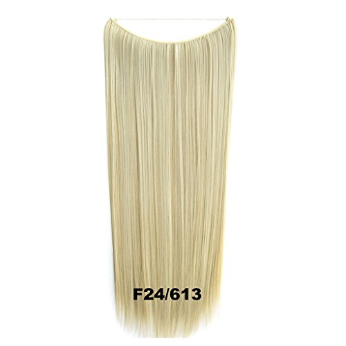 PrettyWit 24 Inches Long Straight Hair Extension Synthetic Hairpieces Wig No Clips for Women-Pale Golden Blonde & Bleach Blonde F24613